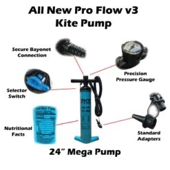 PKS Pro Flow V3 XL Kite Pump With PSI Meter 24" -Kite Boarding Shop pks 2020 pro flow v3 mega pump 4